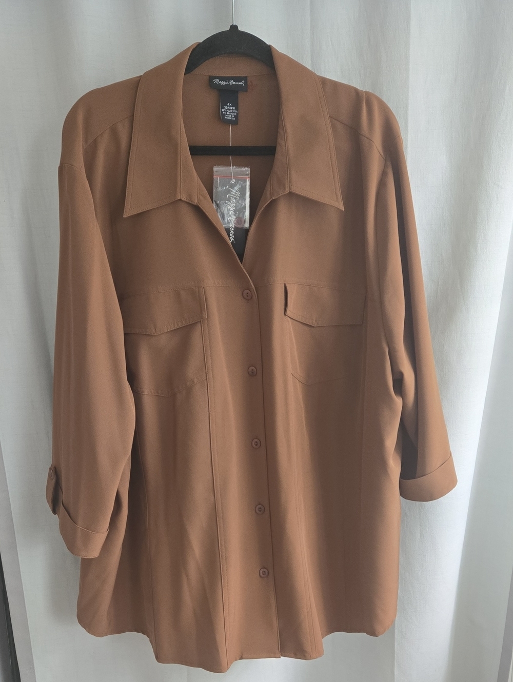 Maggie Barnes Caramel Brown Collared Button Shirt - Picture 2 of 14